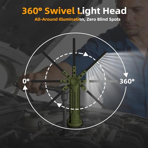 LED Work Light Rechargeable Flashlight, Tool Gifts for Fathers Day Dad Hubby Men Him Husband Mechanic Torch Grill Light Inspection Lamp Magnetic Base 5 Modes 360° Rotate Car Emergency Repair Green - color: Green