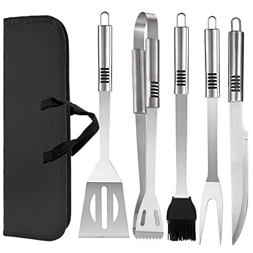 BBQ Grill Tool Set BBQ Grilling Accessories Set 8PC Barbecue Grill Tools Utensils Set for Outdoor with Spatula, Fork, Knife, Brush, Tongs, Seasoning Bottle Grilling Gifts for Men Dad - color: 6PCS Sliver