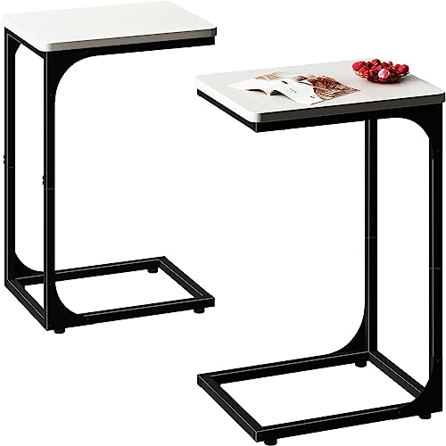 QEEIG C Table Side Table Set of 2 Living Room Sets C Shaped Couch Tray End Tables Modern, Black and White (017-30WB) - color: White & Black, size: 11.8"W x 15.7"D x 25.6"H (2P)