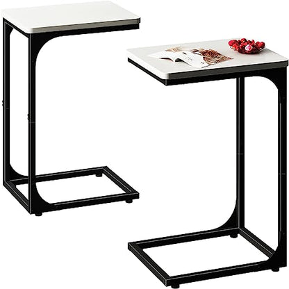 QEEIG C Table Side Table Set of 2 Living Room Sets C Shaped Couch Tray End Tables Modern, Black and White (017-30WB) - color: White & Black, size: 11.8"W x 15.7"D x 25.6"H (2P)