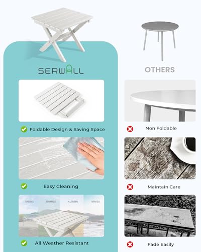 SERWALL Folding Outdoor Side Table Set of 4, Small Adirondack Side Table, White - color: White, size: Foldable 4-pack