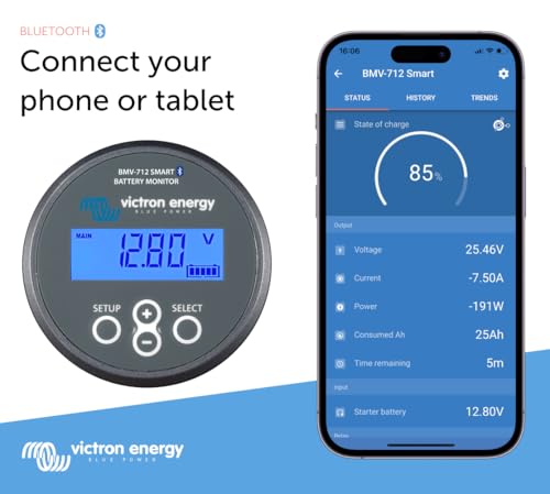Victron Energy BMV-712 Smart Battery Monitor with Shunt - 6.5-70 VDC - Display, Bluetooth and Detailed in-App Insights- Grey - color: Grey