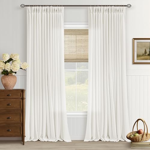 Natural Linen 112 Inch Curtains 70 Inch Wide for Living Room Divider Privacy Pinch Pleated Drapes Hooks Rings Back Tab Farmhouse Light Filtering Extra Wide Curtains for Patio Balcony 70x112 - color: Natural, size: 40"W x 112"L (Pack of 2)