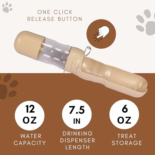 2-in-1 Portable Pet Water Bottle with Treat Storage, BPA-Free Leak-Proof Travel-Friendly Dog & Cat Hydration Dispenser for Walks