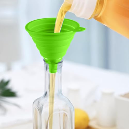 Kitchen Funnel Set 2 Pack, Small and Large, Kitchen Gadgets Accessories Foldable Silicone Collapsible Funnels for Filling Water Bottle Liquid Transfer Food Grade(Green,Blue) - color: Green+Grey