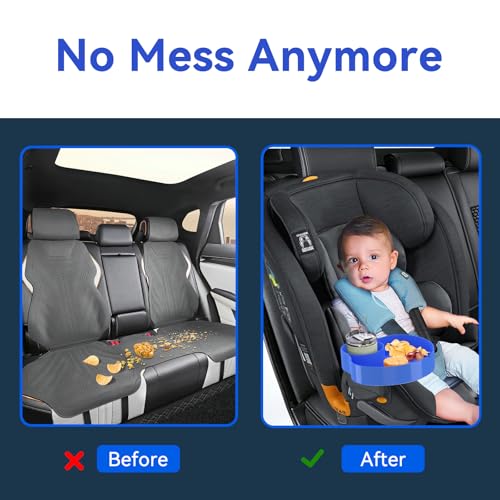 Kids Car Seat Tray, Travel Tray with Cup Holder for Toddler Baby, Kids Car Seat Food Snack Organizer for Road Trip, Stroller snack tray travel must haves - Blue - color: Blue