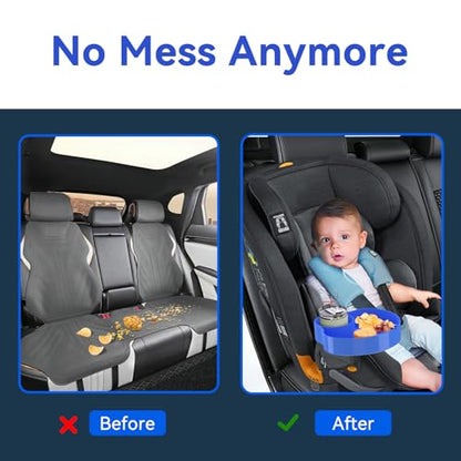 Kids Car Seat Tray, Travel Tray with Cup Holder for Toddler Baby, Kids Car Seat Food Snack Organizer for Road Trip, Stroller snack tray travel must haves - Blue - color: Blue