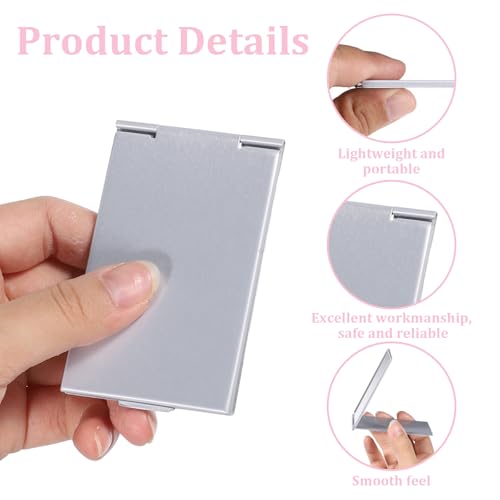 Portable Folding Mirror, 2 Pcs Ultra Slim Portable Mini Folding Mirrors Compact Makeup Compact Aluminum Shell Cosmetic Mirror for Travel Daily Work Business (3.3x2 Inches)