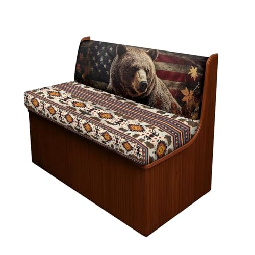 RV Cushion Covers Camper Slip Covers with Aztec American Flag Bear Print for RV Furniture Dinette Booth Set with 1 Bench & 1 Backrest Covers - color: Aztec American Flag Bear