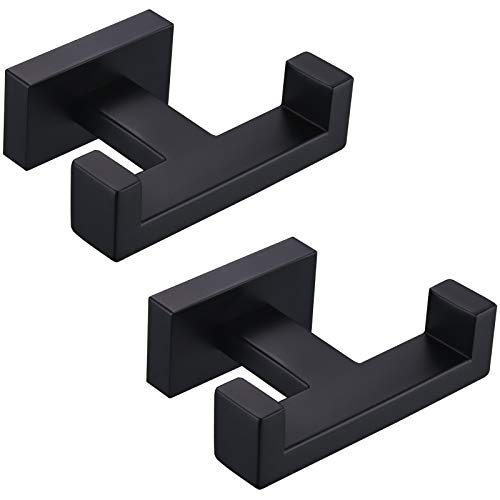 Angle Simple Bathroom Towel Hooks, SUS304 Stainless Steel Shower Double Robe Coat Hooks for Wall, Matte Black, 2 Pack - color: Matte Black, size: 2 Pack