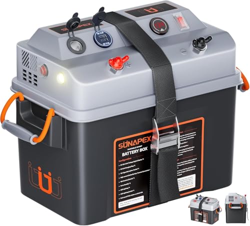 SUNAPEX Smart Battery Box 12V/24V Power Center - Multi Ports & Circuit Breaker for Trolling Motor, Marine,RV & Solar Panel (No Battery) - size: Smart battery box-Basic