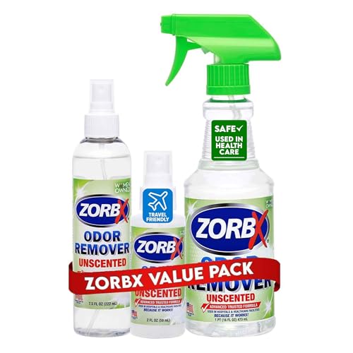 ZORBX Unscented Odor Eliminator Bundle: 16 Oz +7.5 Oz + 2 Oz – Hospital-Grade Odor Remover for Pet & Human Urine, Smoke & Strong Household Odors – Carpet, Upholstery, Mattress, Bathroom, Car & More - size: 3 Piece Assortment