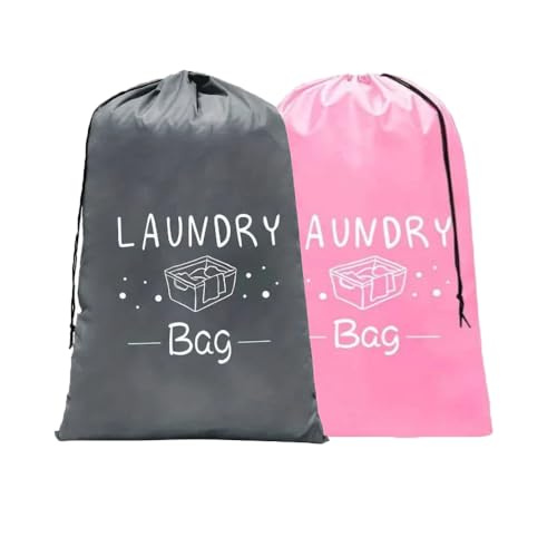 2 Pack XL Travel Laundry Bag, Dirty Clothes Organizer with Drawstring, Large Enough to Hold 4 Loads of Laundry， Easy Fit a Laundry Hamper or Basket，24" x 36" - color: Grey+Pink
