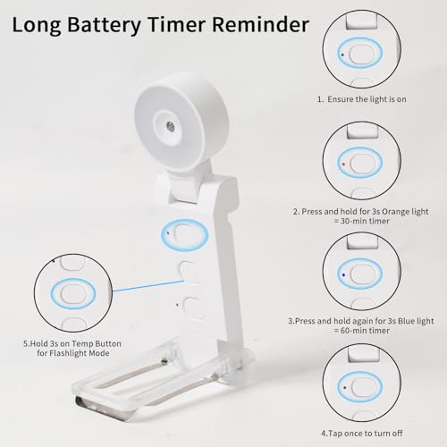Book Light,USB Rechargeable Clip-On Reading Light,30 Adjustable Modes,Eye-Caring,Flashlight with Timer, Perfect for Book Lovers/Travel(White, Round) - color: White, size: Round