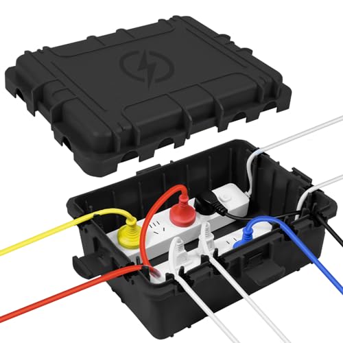 Large Outdoor Electrical Box Waterproof, IP54 Extension Cord Cover Weatherproof Outdoor Outlet Covers, Protect Power Strip, Timer Outlet, Plug, Socket, Holiday Light, Black (12 x 9X 5 inch) - color: Black