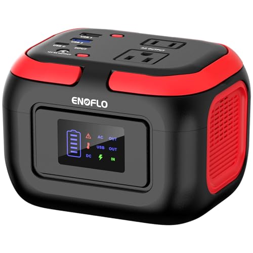 ENOFLO Portable Power Station, 97.68Wh Solar Generator, Lithium Battery Power with 110V AC 120W Peak Socket/DC/USB QC3.0/LED Light for Outdoor Indoor Use Trip Home Backup Emergency - color: Red-Black