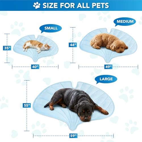 PetAmi Dog Cooling Mat, Ginkgo Leaf Shape, Pet Pad with Cooling Nylon & Soft Fleece, Q-Max > 0.4 Reversible All Season Blanket for Dogs & Cats, Large 55x59 in, Light Blue - color: Baby Blue, size: Large