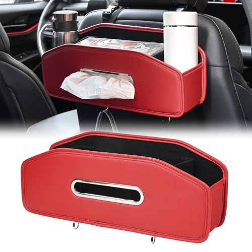 JEYODA Car Seat Back Organizer with 2 Drink Cup Holder,Car Tissue Holder and Storage Box Hook, 3 in 1 Multifunctional Storage for Food Drink Phone, Travel Accessories (red) - color: red