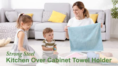 9" Over The Cabinet Towel Bar Holders, Handing Towel and Washcloth Rack for Bathroom and Kitchen, Stainless Steel, 2 Pack (Sliver)