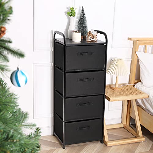 MAX Houser 4 Drawer Fabric Dresser Tall Storage Tower, Dresser Chest with Wood Top, Vertical Nightstand Side Organizer Unit with Metal Frame for Closets Bedroom Nursery Room Hallway(Black) - color: Black3