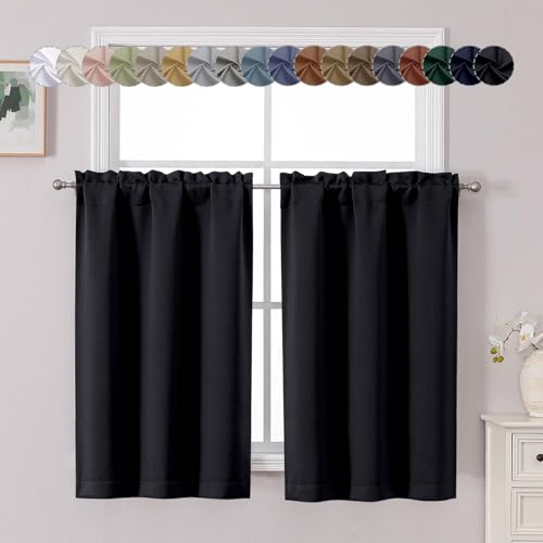 Chyhomenyc Short Black Out Curtains 45 Inch Length, Small Blackout Curtain Rod Pocket Half Window Curtains for Kitchen Basement Cabinet Camper RV Bunk, 2 PCS, Each 30" Wx45 L, Black - color: Black, size: 30"W x 45"L (Pack of 2)