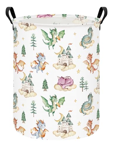 Laundry Hamper Large Canvas Fabric Lightweight Storage Basket/Toy Organizer/Dirty Clothes Collapsible Waterproof for College Dorms, Boys and Girls Bedroom,Bathroom(castle dragon) - color: castle dragon