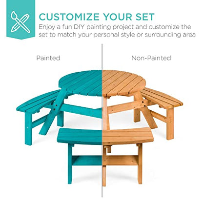 Best Choice Products 6-Person Circular Outdoor Wooden Picnic Table for Patio, Backyard, Garden, DIY w/ 3 Built-in Benches, 500lb Capacity - Natural - color: Natural