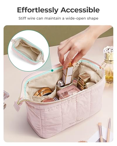 BAGSMART Makeup Bag Travel Toiletry Bag, Puffy Padded Make Up Bags for Women Makeup Organizer Case, Wide-open Pouch Purse Travel Essentials Toiletries Accessories Brushes, Black - color: 05-Black