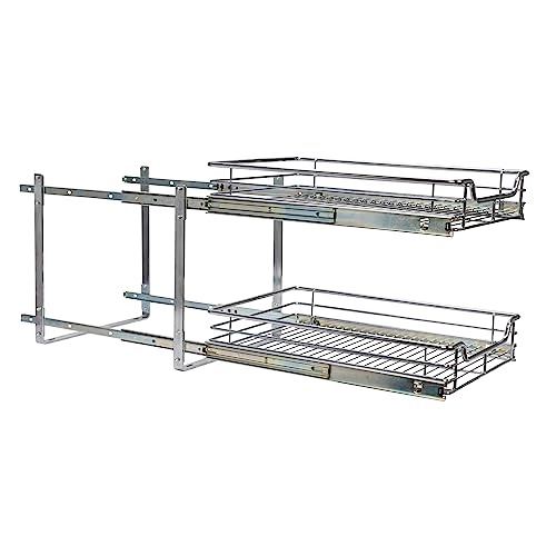 Household Essentials Chrome-Plated Steel Dual-Tier Slide-Out Organizer - size: 15" - Extended, style: Dual Slide