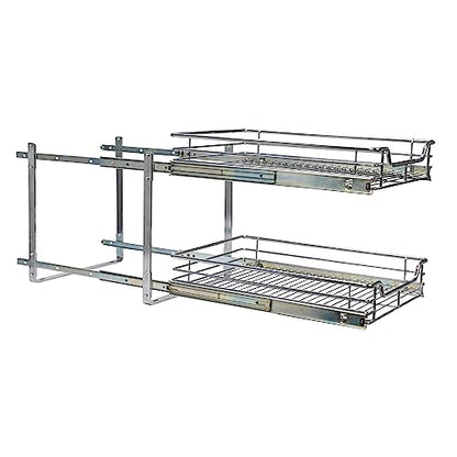 Household Essentials Chrome-Plated Steel Dual-Tier Slide-Out Organizer - size: 15" - Extended, style: Dual Slide