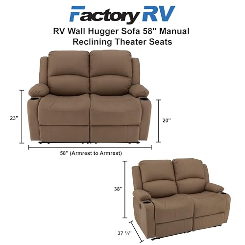 Camper Comfort Faux Suede Leather Reclining Chair, Cappuccino, 58" Wide x 41" Tall x 30" Deep, Wall Hugging Fit for RVs - color: Cappuccino, style: Manual
