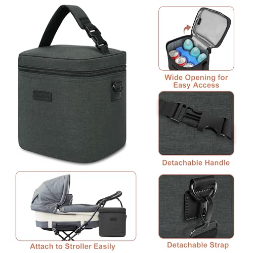 Mancro Breastmilk Cooler Bag with Ice Pack, Insulated Bottle Bag for 6 Baby Bottles (Up to 9 Ounce) with Shoulder Strap for Nursing Moms on The Go or Daycare, Dark Grey - color: Dark Grey