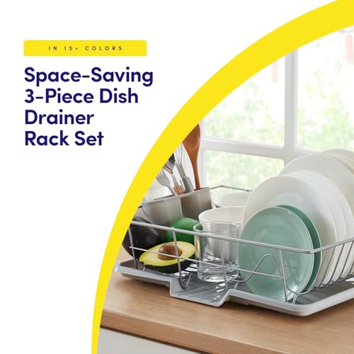 Space-Saving 3-Piece Dish Drainer Rack Set with Cutlery Holder - Maximize Kitchen Countertop Space, Silver - color: Silver