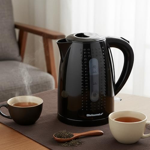 Elite Gourmet EKT5051 1.7L Electric Water Kettle, BPA-Free, Fast Boil, Auto Shut-Off, Boil-dry Protection, 360° Swivel Base with Cordless Serving, Clear-view Window with Water Level Markings, Black - color: Black
