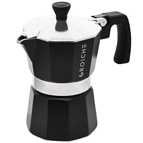 GROSCHE Milano Stovetop Espresso Maker Moka Pot 3 espresso Cup - 5 oz, Black - Cuban Coffee Maker Stove top coffee maker Moka Italian espresso greca coffee maker brewer percolator - color: Black, size: 3 espresso cups