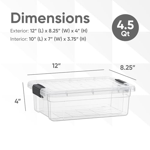 Superio Clear Plastic Storage Bins with Lid, 4.5 Quart Box, Organizing Containers, Stackable Plastic Tote for Home, Garage, Dorm, School, and Office - size: 4.5 Qt