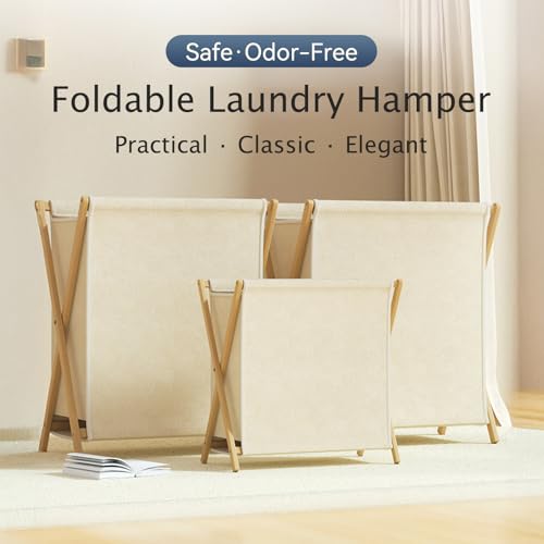 DUMDUM Simple, Eco-Friendly Foldable Laundry Hamper with X-Frame, Multi-Size for Dorm, Bedroom, RV (Beige, Large) - size: Large