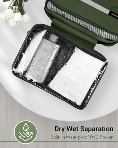 Maliton Toiletry Bag for Men & Women Travel Toiletry Bag Hanging Toiletry Bag Hygiene Organizer with 4 Compartments Waterproof Bathroom Shower Bag Large Toiletries Travel Bag (Olive Green) - color: Olive Green