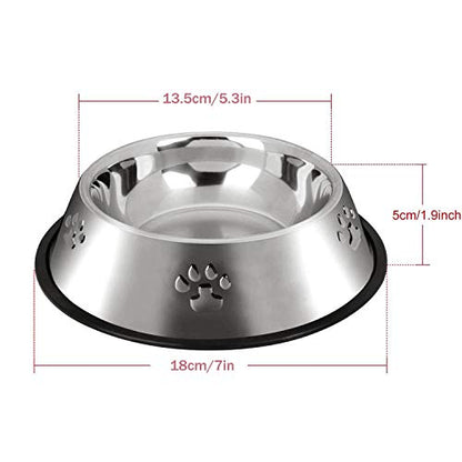 YUDANSI 2 Stainless Steel Dog Bowls, Puppy Kitten Feeding Bowls, Shallow Cat Dish with Rubber Base, Mini and Small Pet Feeder Food Water Plate (S-11oz) - size: S-11.8oz