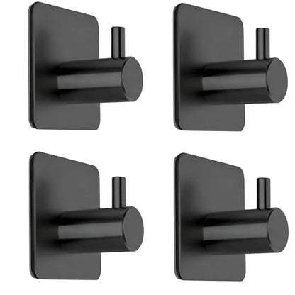 Fotosnow Black Adhesive Towel Hooks Heavy Duty Stick on Wall Hooks Shower Hooks for Bathroom Kitchen Door-4 Packs - color: Black