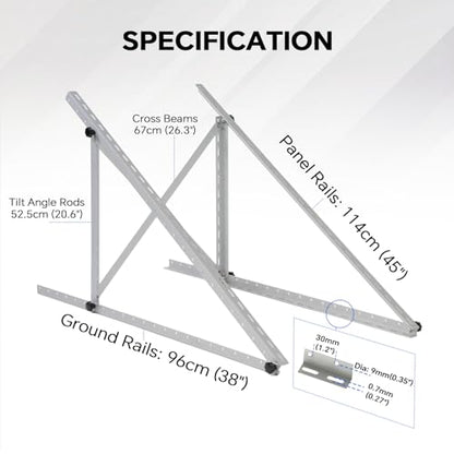 45" Solar Panel Mount Brackets Adjustable Solar Panel Tilt Mount Brackets for 100-400 Watts Solar Panel 2400Pa Windproof for Roof, RV, Ground, Boat and Off-Grid (Brackets with Cross Beams) - color: Upgrade silver