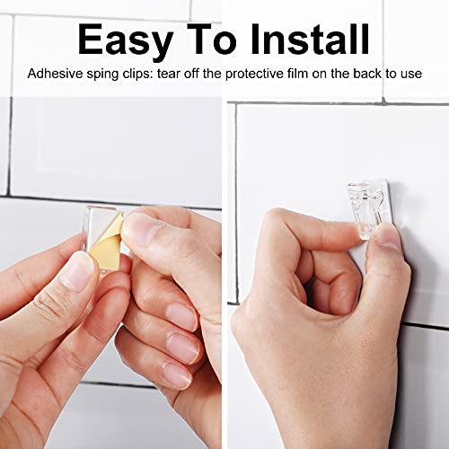 50 Pieces Self Adhesive Clips Wall Tapestry Clips Plastic Sticky Picture Hanging Poster for Teachers Double Sided Adhesive Spring for Home Office(Clear) - color: Clear