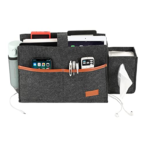 Surblue Bedside Caddy Felt Storage Organizer Hanging Bag with Tissue Box and Water Bottle Pocket for Mattress, Sofa, Bunk Bed, Dark Gray - color: Dark Gray
