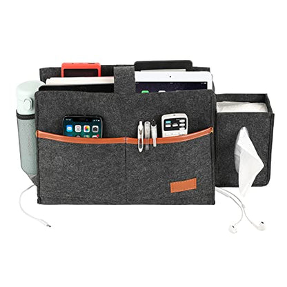 Surblue Bedside Caddy Felt Storage Organizer Hanging Bag with Tissue Box and Water Bottle Pocket for Mattress, Sofa, Bunk Bed, Dark Gray - color: Dark Gray