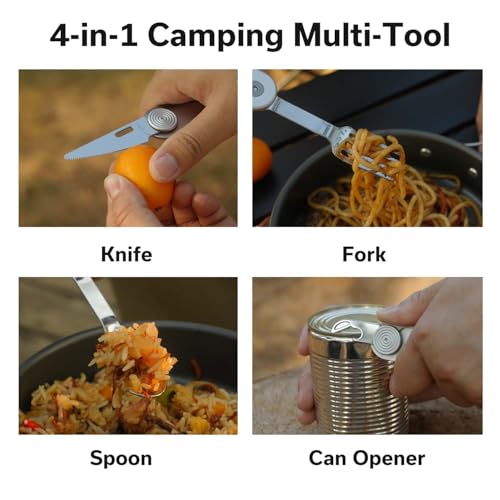 CIVIVI Partake 4-in-1 Camping Utensil, Detachable Stainless Steel Folding Knife, Fork, Spoon & Bottle Opener Multi-Tool, with Waxed Canvas Pouch for Travel Camping Hiking, C24032C-3, Silver - color: Silver
