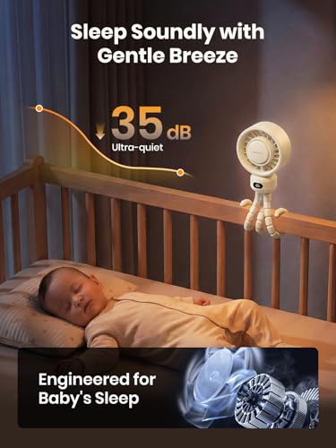 Warmco Portable Stroller Fan, 4000mAh Rechargeable Clip On Fan with Flexible Tripod (Up to 15H), 4 Speeds, LED Display, Detachable Grille, Quiet Operation, for Car Seat, Crib & Treadmill - color: White