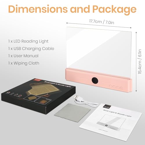 Book Light, Rechargeable Clear LED Flat Reading Light for Reading in Bed at Night with 3 Colors & Timer, Dimmable Full Page Panel Plate Lamp, Bookish Gifts for Readers Kids Women Men (Pink) - color: Pink