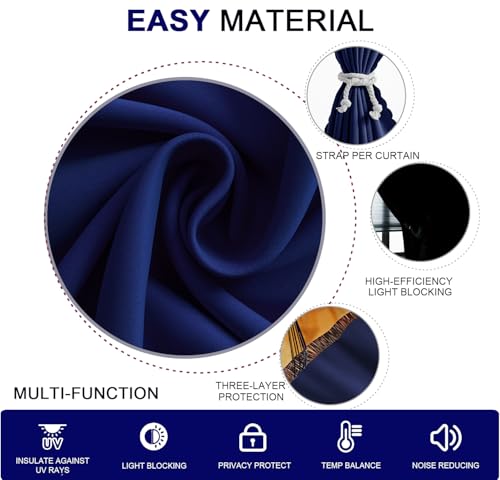 Self Adhesive Curtains - No Drilling, No Rod, Easy to Install Blackout Curtains for Window Blinds,Bedroom(Navy Blue 35 * 59in-1P) - color: Navy Blue, size: 35"W x 59"L (Pack of 1)