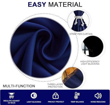Self Adhesive Curtains - No Drilling, No Rod, Easy to Install Blackout Curtains for Window Blinds,Bedroom(Navy Blue 35 * 59in-1P) - color: Navy Blue, size: 35"W x 59"L (Pack of 1)