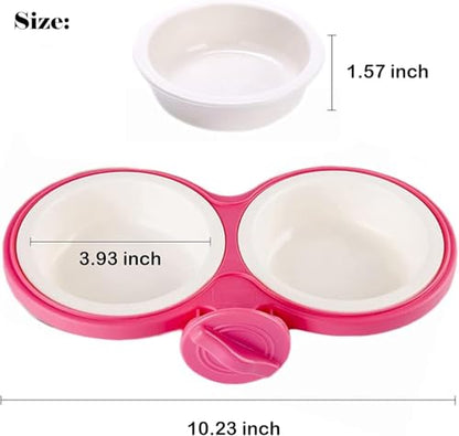 Pet Durable Bowl Cage Bowl, Pet Food Water Removable Bowls with Bolt Holder Hanging Cage Coop Cup Non-Skid Feeder Set Double Diners Portable for Feeding Dogs Cats Birds (Pink) - color: Pink